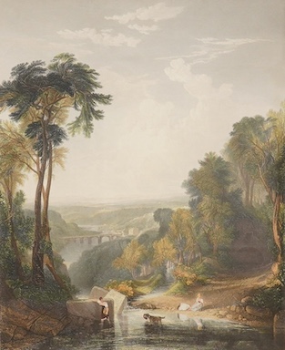 After JMW Turner (1775-1851), two coloured engravings comprising ‘Mercury and Herse’ and ‘Crossing the Brook’, ornate gilt framed, 54 x 39cm. Condition - good